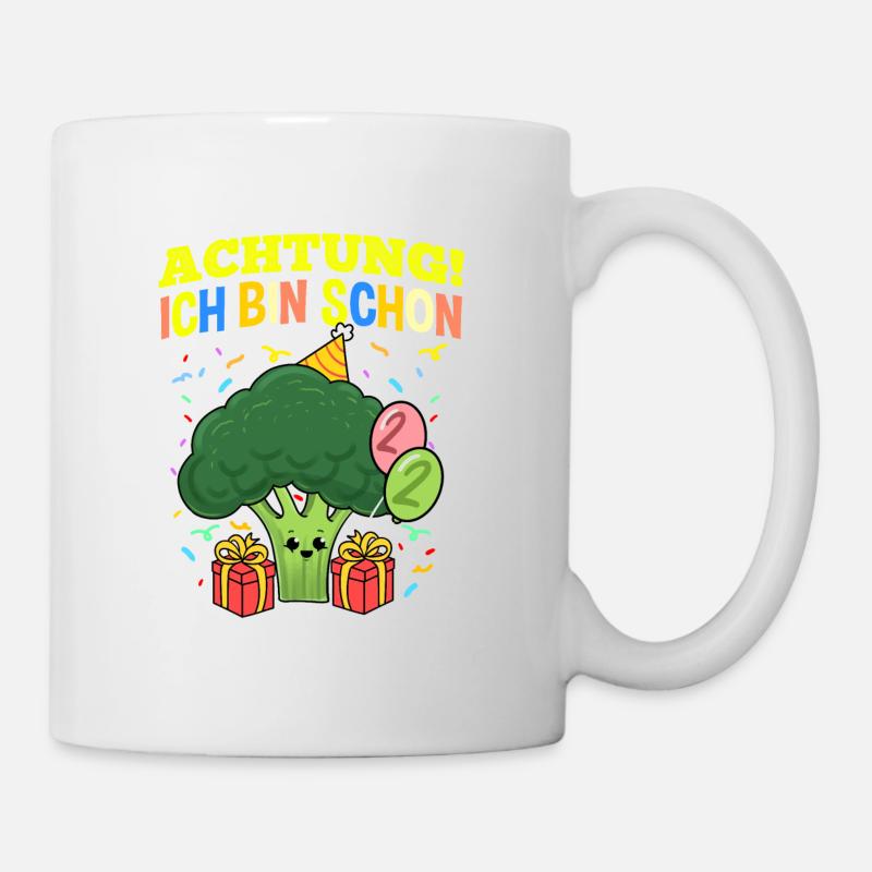 Achtung Ich Bin Schon 2 Geburtstag Brocolli - Tasse - Weiß