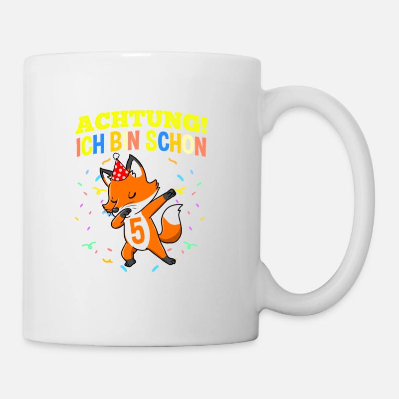 Achtung Ich Bin Schon 5 Geburtstag Fuchs - Tasse - Weiß