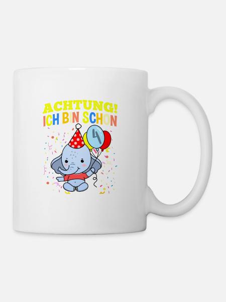Achtung Ich Bin Schon 4 Geburtstag Elefant - Tasse - Weiß