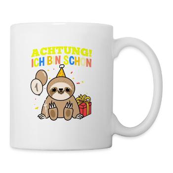 Achtung Ich Bin Schon 1 Tier Geburtstag Faultier - Tasse - Weiß - Rechts