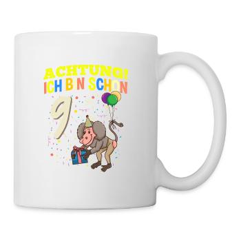Achtung Ich Bin Schon 9 Tier Geburtstag Pavian - Tasse - Weiß - Rechts