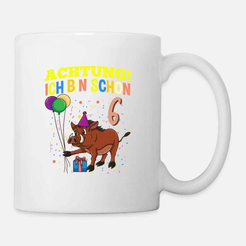 Achtung Ich Bin Schon 6 Geburtstag Warzenschwein - Tasse - Weiß