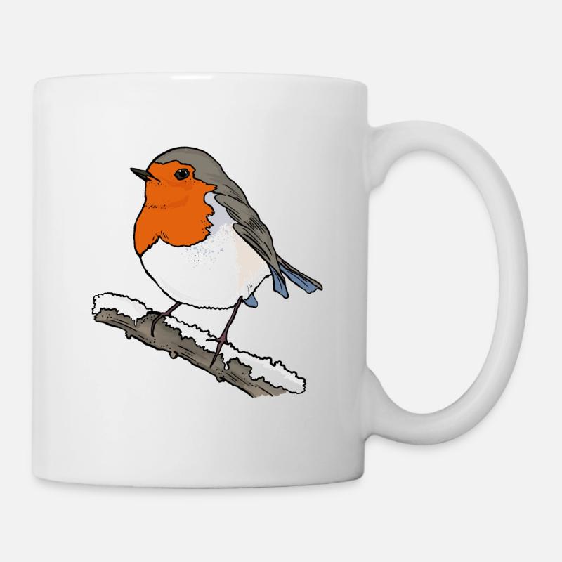 Robin on branch - Mug - white