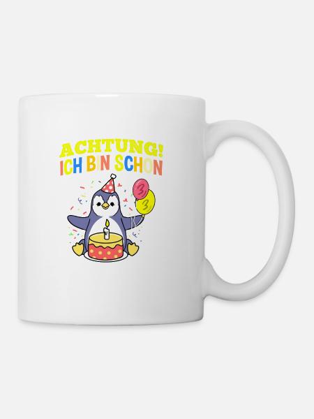 Achtung Ich Bin Schon 3 Tier Geburtstag Pinguin - Tasse - Weiß