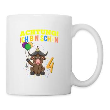 Achtung Ich Bin Schon 4 Geburtstag Büffel Bison - Tasse - Weiß - Rechts