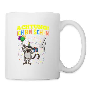Achtung Ich Bin Schon 4 Tier Geburtstag Lemur Affe - Tasse - Weiß - Rechts