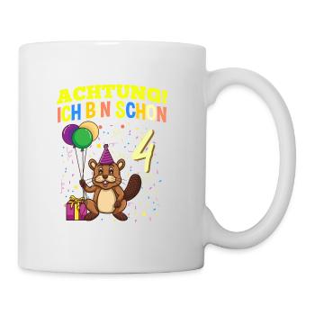 Achtung Ich Bin Schon 4 Tier Geburtstag Biber - Tasse - Weiß - Rechts