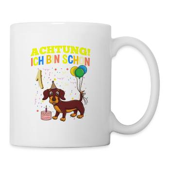 Achtung Ich Bin Schon 1 Tier Geburtstag Dackel - Tasse - Weiß - Rechts