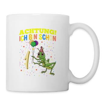Achtung Ich Bin Schon 1 Tier Geburtstag Grashüpfer - Tasse - Weiß - Rechts