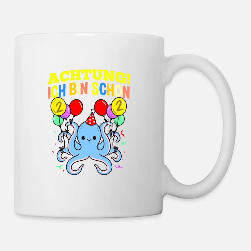 Achtung Ich Bin Schon 2 Geburtstag Oktopus - Tasse - Weiß