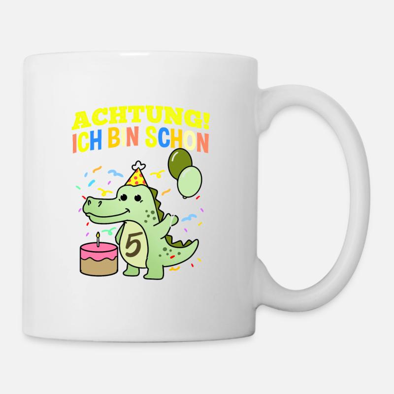 Achtung Ich Bin Schon 5 Geburtstag Allligator - Tasse - Weiß