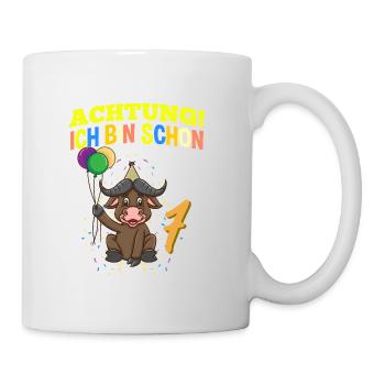 Achtung Ich Bin Schon 7 Geburtstag Büffel Bison - Tasse - Weiß - Rechts