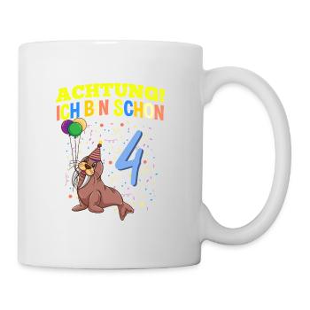 Achtung Ich Bin Schon 4 Tier Geburtstag Walross - Tasse - Weiß - Rechts