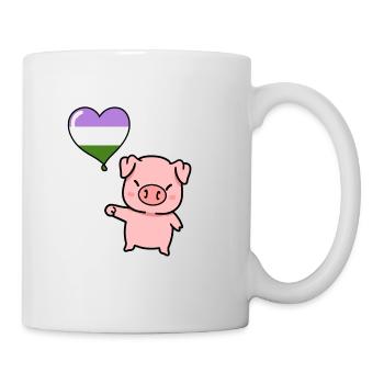 Schwein Herzballon Genderqueer Pride - Tasse - Weiß - Rechts