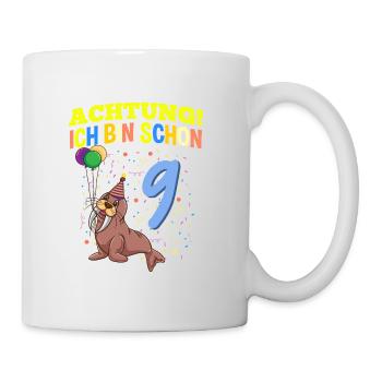 Achtung Ich Bin Schon 9 Tier Geburtstag Walross - Tasse - Weiß - Rechts