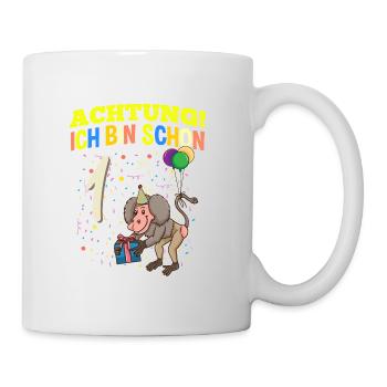 Achtung Ich Bin Schon 1 Tier Geburtstag Pavian - Tasse - Weiß - Rechts