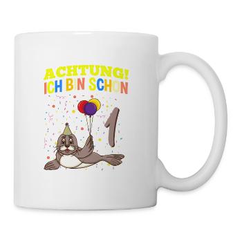 Achtung Ich Bin Schon 1 Tier Geburtstag Seehund - Tasse - Weiß - Rechts