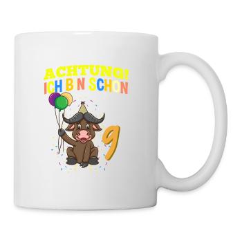 Achtung Ich Bin Schon 9 Geburtstag Büffel Bison - Tasse - Weiß - Rechts