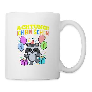 Achtung Ich Bin Schon 1 Tier Geburtstag Waschbär - Tasse - Weiß - Rechts