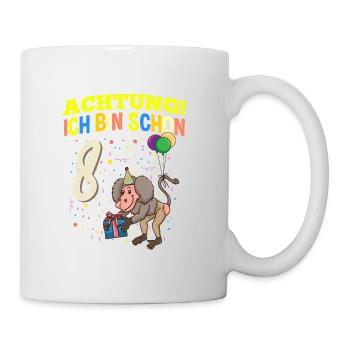 Achtung Ich Bin Schon 8 Tier Geburtstag Pavian - Tasse - Weiß - Rechts
