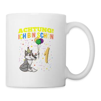 Achtung Ich Bin Schon 1 Tier Geburtstag Wolf - Tasse - Weiß - Rechts