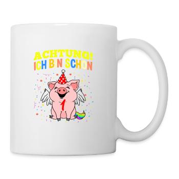 Achtung Ich Bin Schon 1 Geburtstag Schwein - Tasse - Weiß - Rechts
