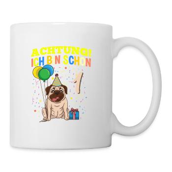 Achtung Ich Bin Schon 1 Tier Geburtstag Mops - Tasse - Weiß - Rechts