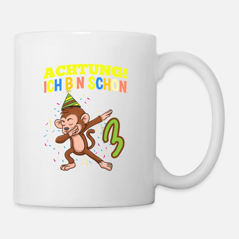 Achtung Ich Bin Schon 3 Geburtstag Affen - Tasse - Weiß