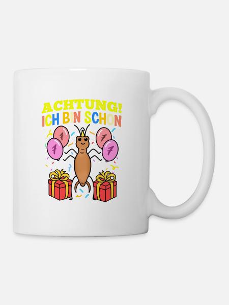 Achtung Ich Bin Schon 7 Geburtstag Ohrwurm - Tasse - Weiß