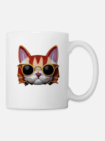 Magical funny cat face with sunglasses! - Mug - white