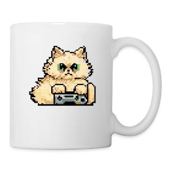 Persian cat Negan gaming in pixel art - Mug - white - Right