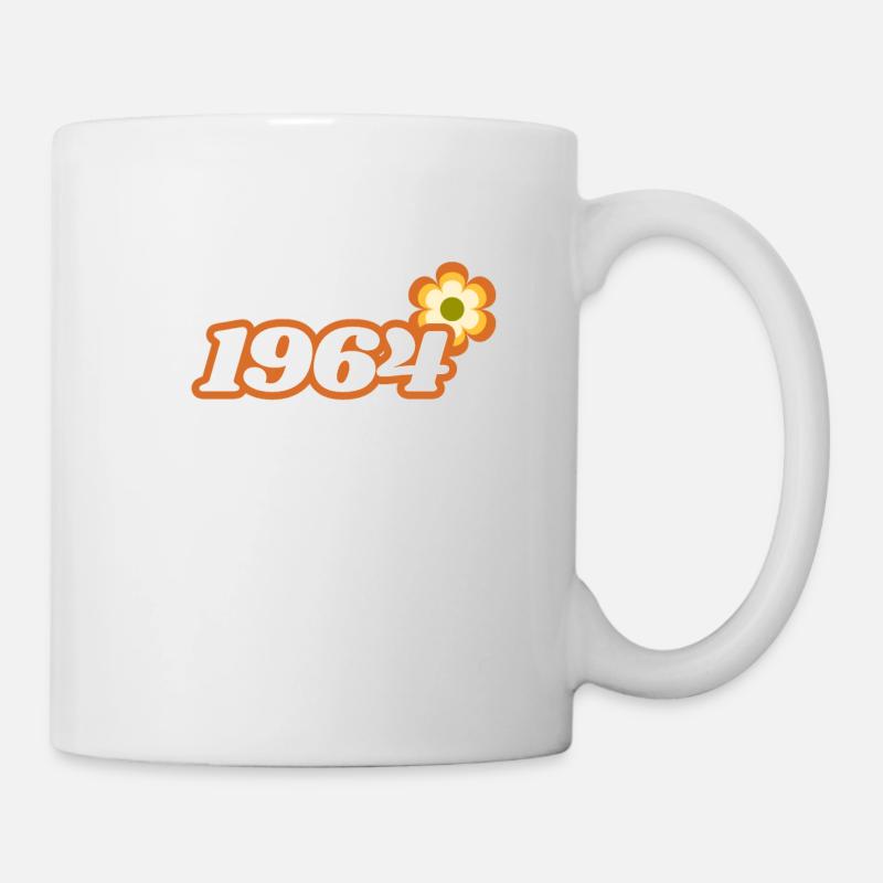 1964 geboren mit Retro Hippie Blume - Tasse - Weiß
