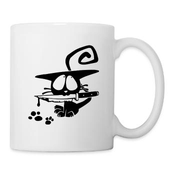 Katze mit Messer - Tasse - Weiß - Rechts