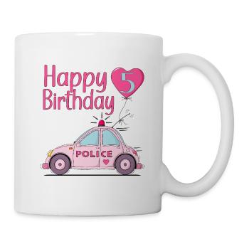 Happy Birthday 5 Police Rosa - Tasse - Weiß - Rechts