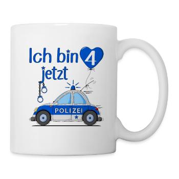 Polizeiauto Ich bin jetzt 4 Geburtstag - Tasse - Weiß - Rechts