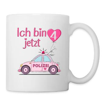 Polizeiauto Ich bin jetzt 4 Geburtstag Rosa - Tasse - Weiß - Rechts