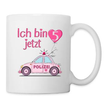 Polizeiauto Ich bin jetzt 5 Geburtstag Rosa - Tasse - Weiß - Rechts
