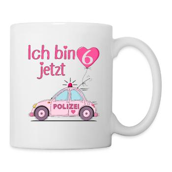 Polizeiauto Ich bin jetzt 6 Geburtstag Rosa - Tasse - Weiß - Rechts