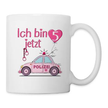 Polizeiauto Ich bin jetzt 5 Geburtstag Rosa - Tasse - Weiß - Rechts