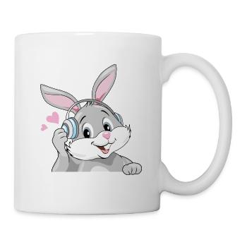 Smiling bunny listen to music in headphones - Mug - white - Right
