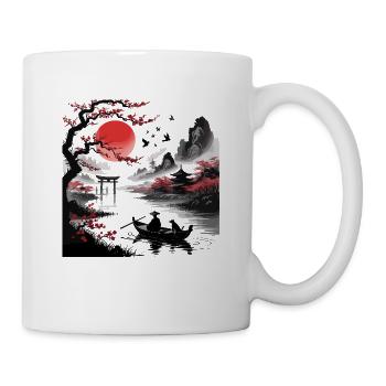 Arbre japonais, Lune rouge, Avec Des Oiseaux, Volant - Mug blanc - blanc - Droite