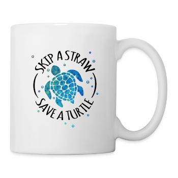 Save A Turtle sea turtle against plastic sea - Mug - white - Right
