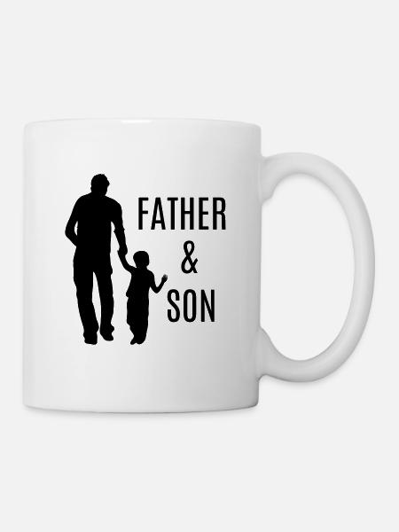 Mejor padre e hijo tomados de la mano en mirada de pareja - Taza - blanco