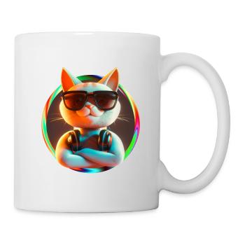 Katze Brille Turntable DJ Disco Club Kopfhörer - Tasse - Weiß - Rechts