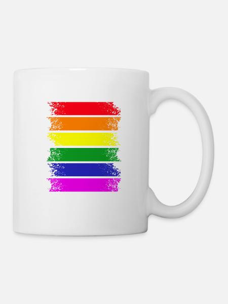 Regenbogenstreifen quer - Tasse - Weiß