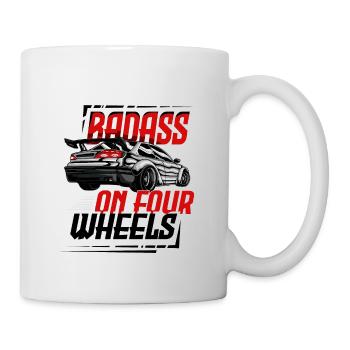 Badass on four wheels for a car enthusiast - Mug - white - Right