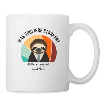 Faultier - Jobinterview (schwarze Schrift) - Tasse - Weiß - Rechts