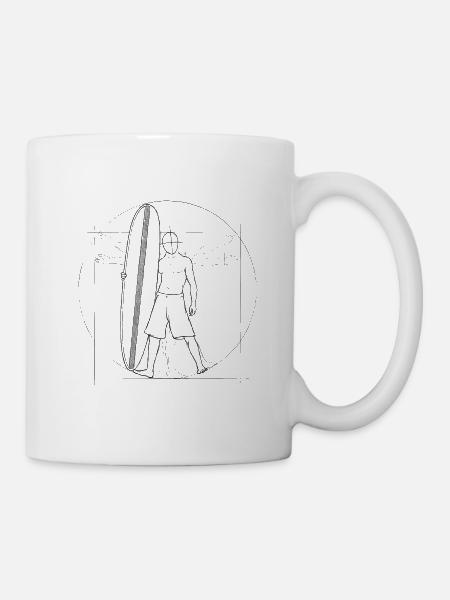 Vitruve homme surfeur avec planche de surf - Mug blanc - blanc