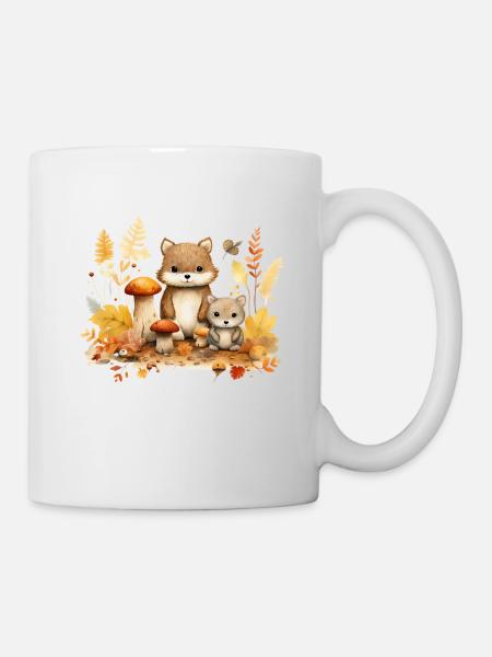Amoureux des animaux de la forêt d’automne: Champignons et feuilles enfant - Mug blanc - blanc