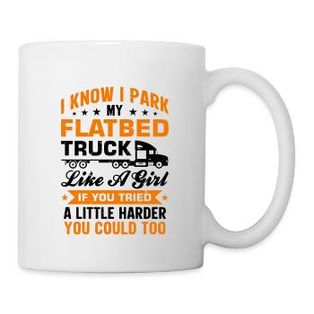 LKW Flachbettmaschine Frachtfahrzeug - Tasse - Weiß - Rechts